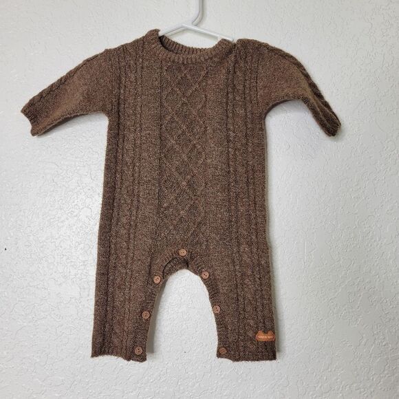 Souris Mini Size 0-3 Months Brown Long Sleeve Cable Knit Sweater Jumpsuit Onrsir - Picture 1 of 5